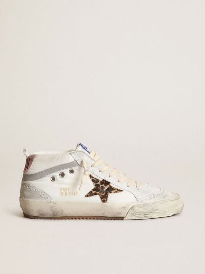 Men's Mid Star LTD in white nylon with leopard print pony skin star